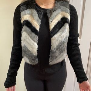 Ramy Brook Abel Chevron faux fur jacket XS